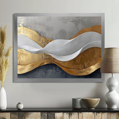 Ognen, bosquet abstrait d'introspection en or et blanc IV - art mural abstrait de vagues modernes pour le salon