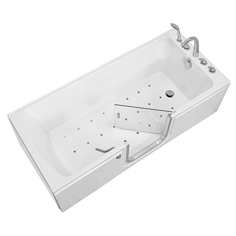 Ella Laydown 32"x72" Air Massage Walk-In-Bathtub Right Drain, 5 Piece Fast Fill Faucet, Right