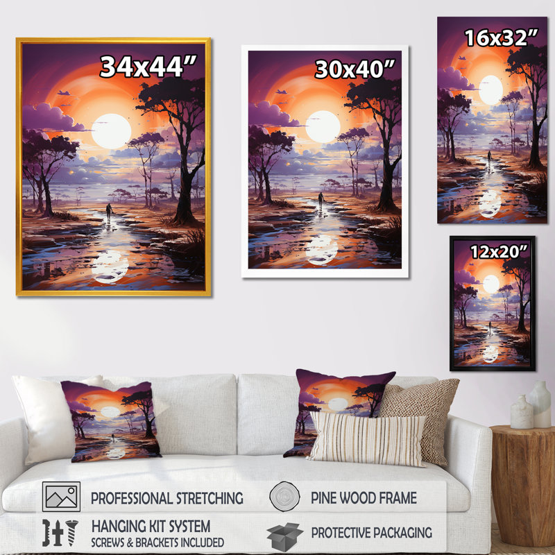 "Paysage abstrait jaune avec espace chromatique I", Cadre doré simple, H 32 po x l 24 po x P 1 po