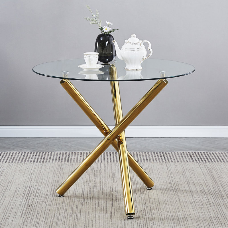 Gibun Round Glass Top Metal Base Dining Table
