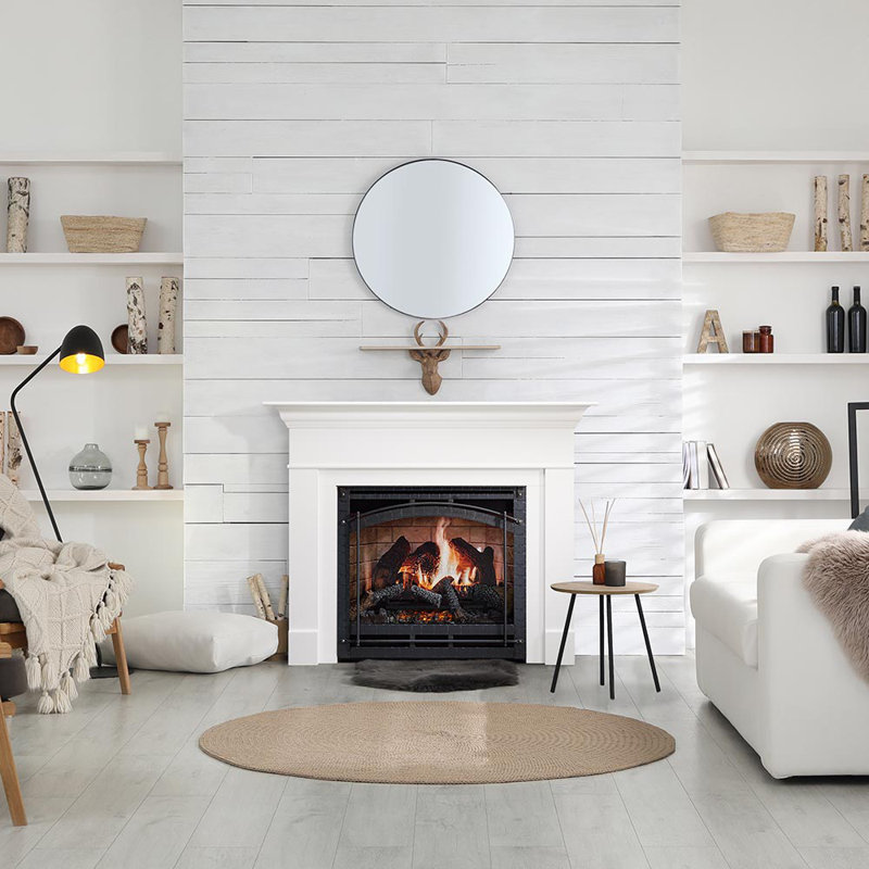 SimpliFire 36-in Inception Firebox with Wescott Mantel & Chateau Forge Decorative Front