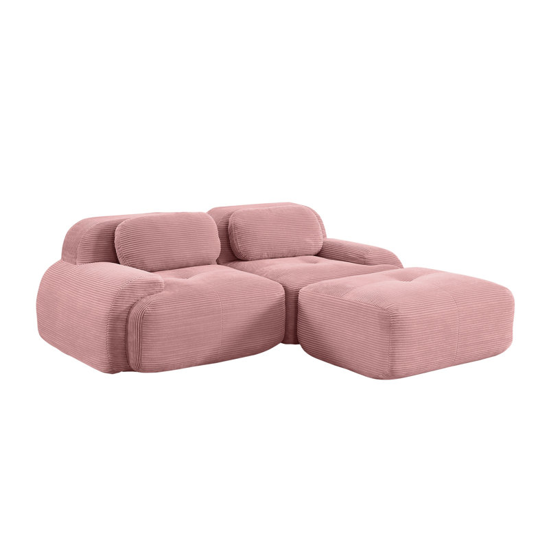 Canapé modulaire en L 82 po avec repose-pieds modulaire en velours côtelé rose 82 po sans assemblage, Velours côtelé rose