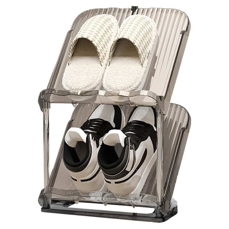 2-tier Narrow Vertical Shoe Rack Grey
