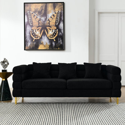 Assemblage noir 3 +, conception moderne simplifiée avec pieds métalliques, livraison rapide en entrepôt, capacité de siège de 250 lb, combinaison de 6 coussins inclus, fascination, livraison rapide, mousse