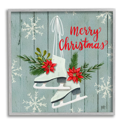 " Red Poinsettia Ice Skating Shoes Merry Christmas Sentiment " by Jackie Quigley