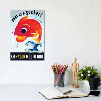 Vintage WWII Poster Of A Colourful Fish Jumping From A Pond - Wrapped Canvas Print
