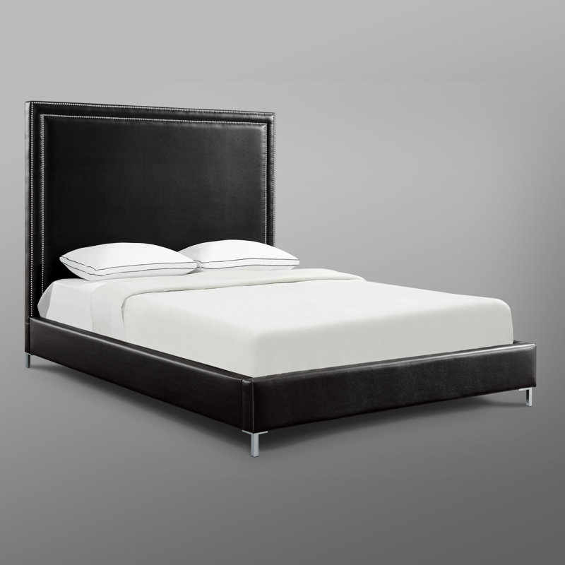 Crampton Upholstered Platform Bed, Black, Leather, Queen