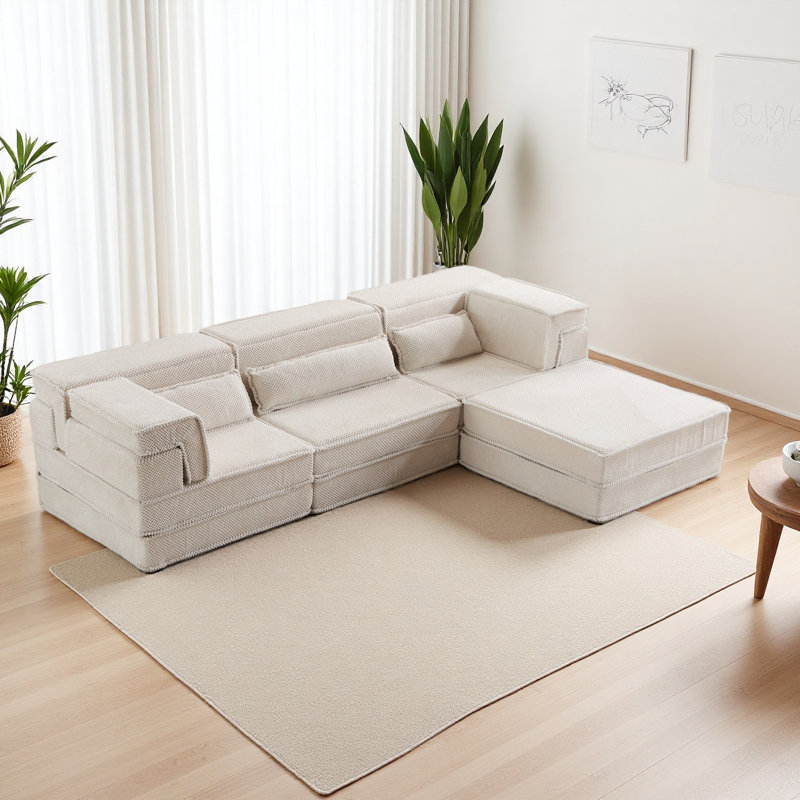 Compression Mahjong Sofa,Convertible Floor Sofa Bed,DIY Boneless Modular Sectional Sofa,No Assembly Required,Circle Fleece Fabric
