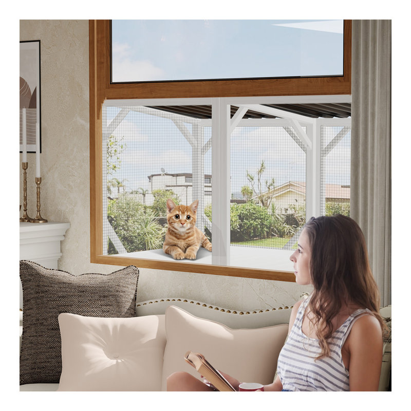 Cat Window Box, 43.3" Catio Outdoor Cat Enclosure for Sunbathing, Napping & Viewing, Window Perch for Large Indoor Cats - All Weather Use, Cat Cage
