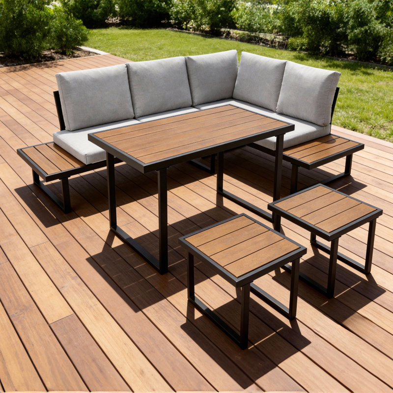 6 - Person Patio Dining Set with Rectangular Table, Grey