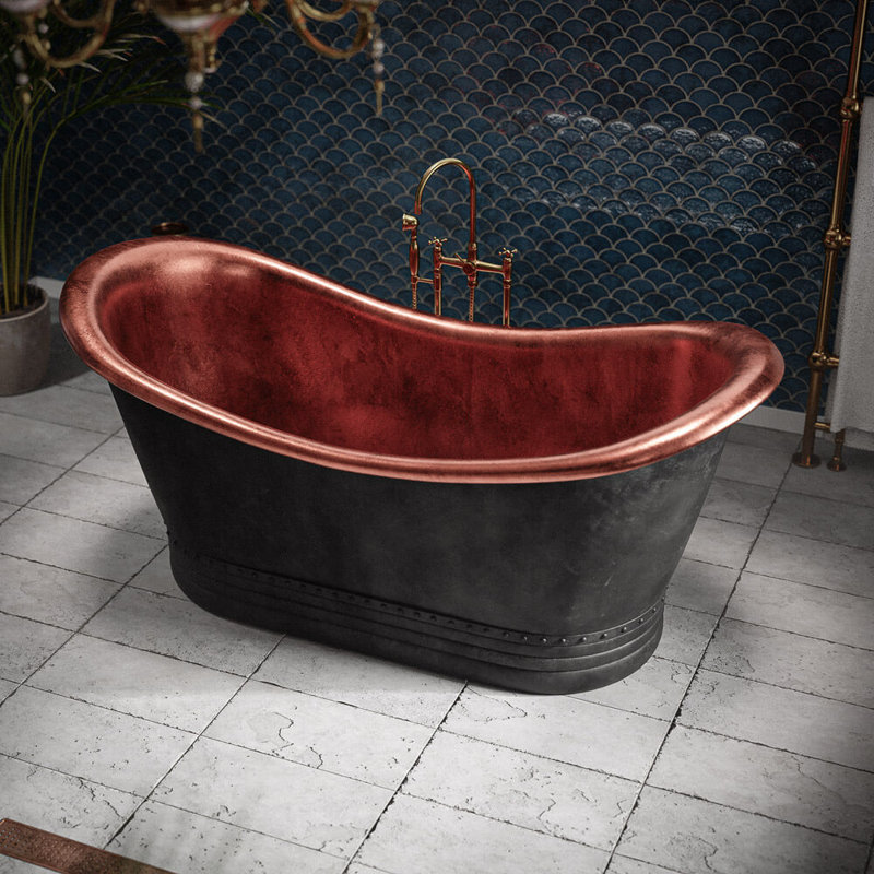  Freestanding Bathtub – Bold and Modern Artisan Tub for Contemporary Spaces, Matte Black;Copper