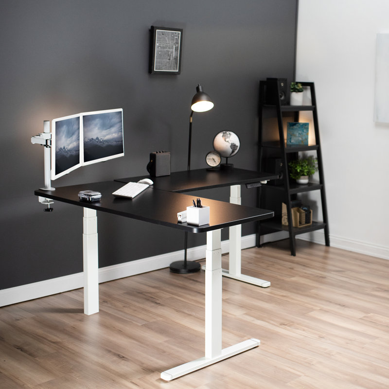 67in x 60in L-Shaped Electric Desk, 3E6B Series, Black/White