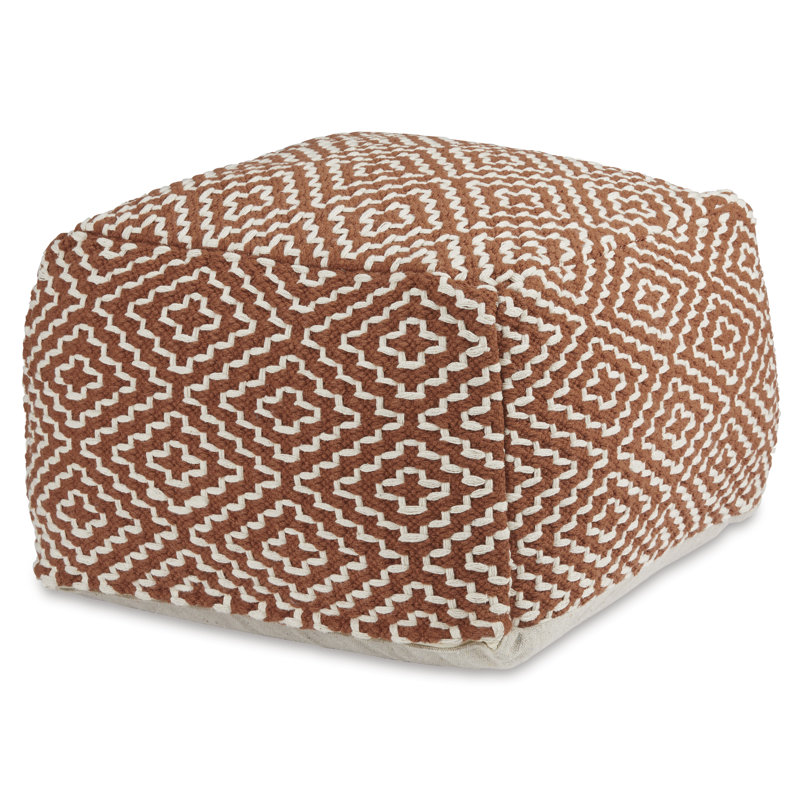 Devasheeh Upholstered Pouf, Rust/Ivory Cotton