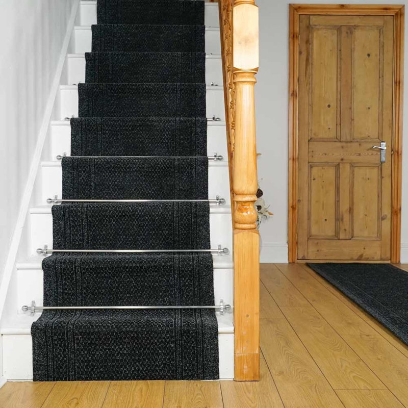 Schwarz Hand Woven Black Indoor Rug, Runner 66 x 870cm
