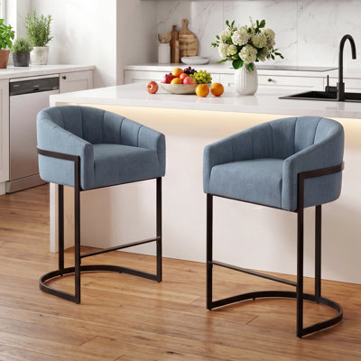Sistrunk Modern Upholstered Bar Stools With Tufted Curved Back