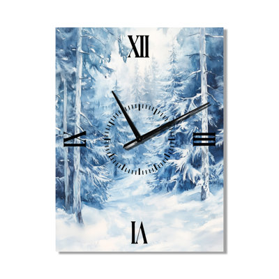 Pins d'hiver sous la neige - Horloge murale en métal silencieuse de style chalet