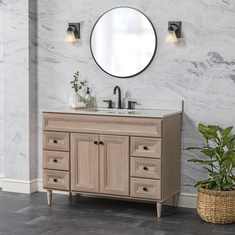 Carsyn 49" Single Bathroom Vanity with 6 Soft-Close Drawers, Soft-Close Cabinet, and Mineral White Quartz Vanity Top, 49"