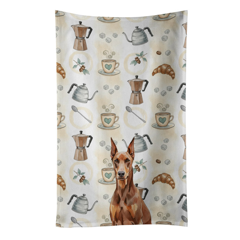 Red Doberman Pinscher Coffee Bar Kitchen Towel, Red Doberman Pinscher