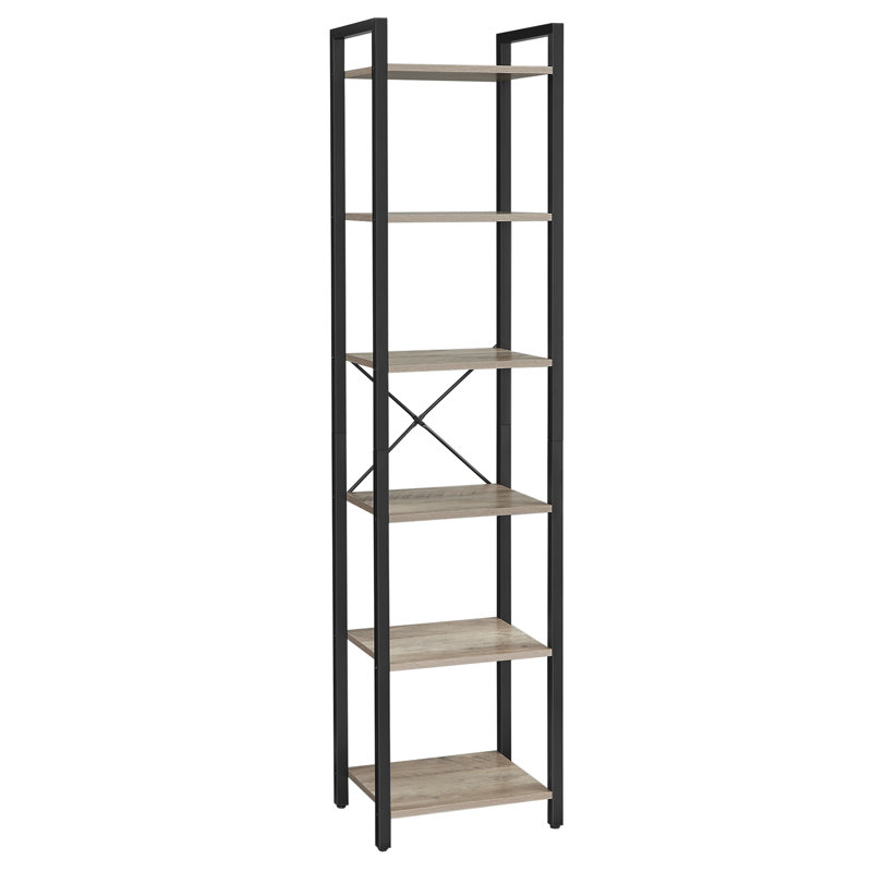 Lakesha Etagere Bookcase, Greige/Black, (6 Shelves) 187.5cm H x 40cm W x 30cm D