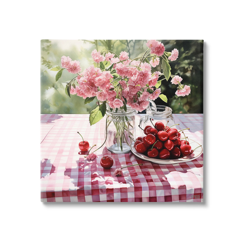 "Spring Snacks On Plaid" par RB sur toile, H 17 po x l 17 po