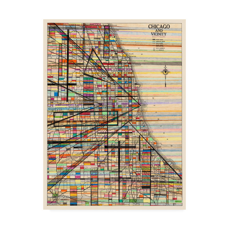 Impression d’art graphique sur toile tendue « modern carte of Chicago » par Nikki, H 32 po x l 24 po x P 2 po