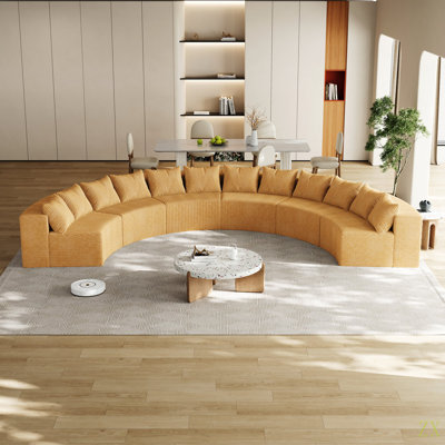 Corduroy Curved Sectional Foam Sofa With 12 Pillows,Curved Symmetrical Modular Semi Circular Sofa Sectional For Bedroom, Living Room, Office For Leisure Or Nap, Reading Room, And Lobby(Six Modules)