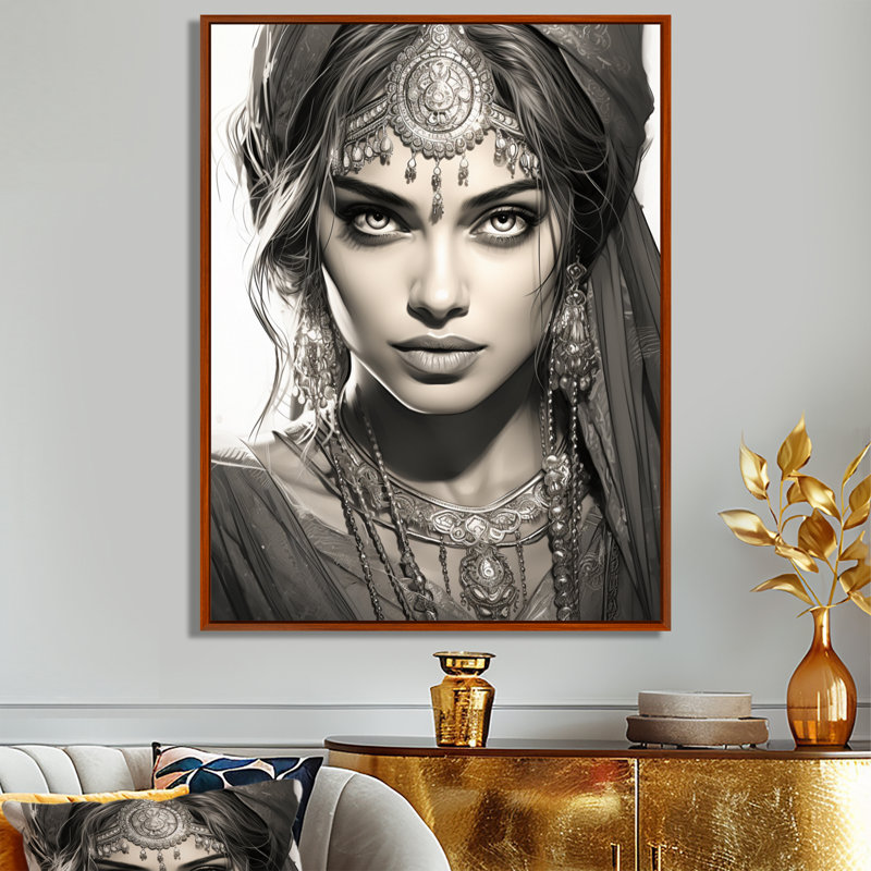 «Boho Queen Beauty», reproduction d'art monochrome, Cadre flottant brun, H 44 po x l 34 po
