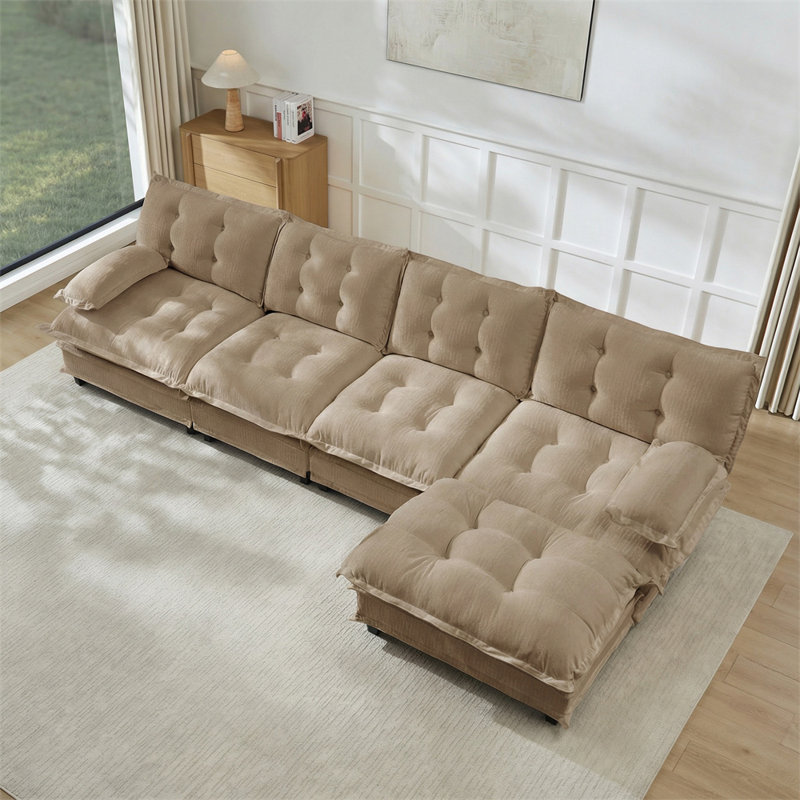 4-Seater L-Shaped Sectional, Light Coffee Chenille