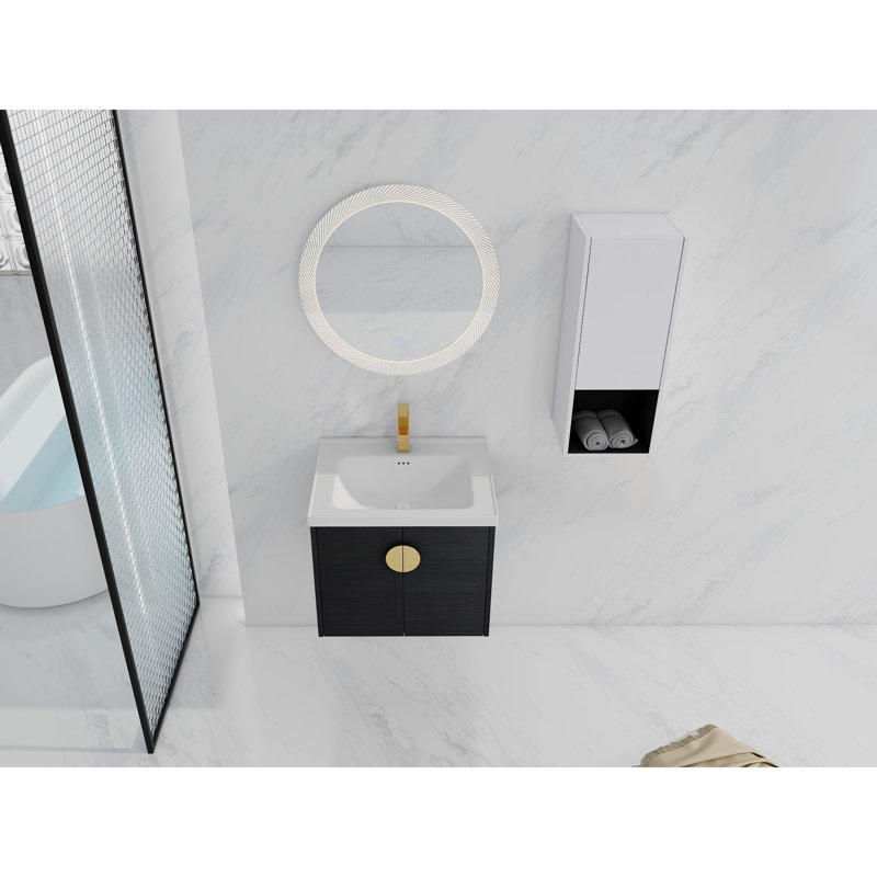 Meuble-lavabo de salle de bain avec lavabo et support latéral en céramique - 24 po, 24"