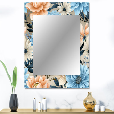 Motif floral de charme vichy bleu et beige Rosalin - miroir floral, miroir mural Cottage