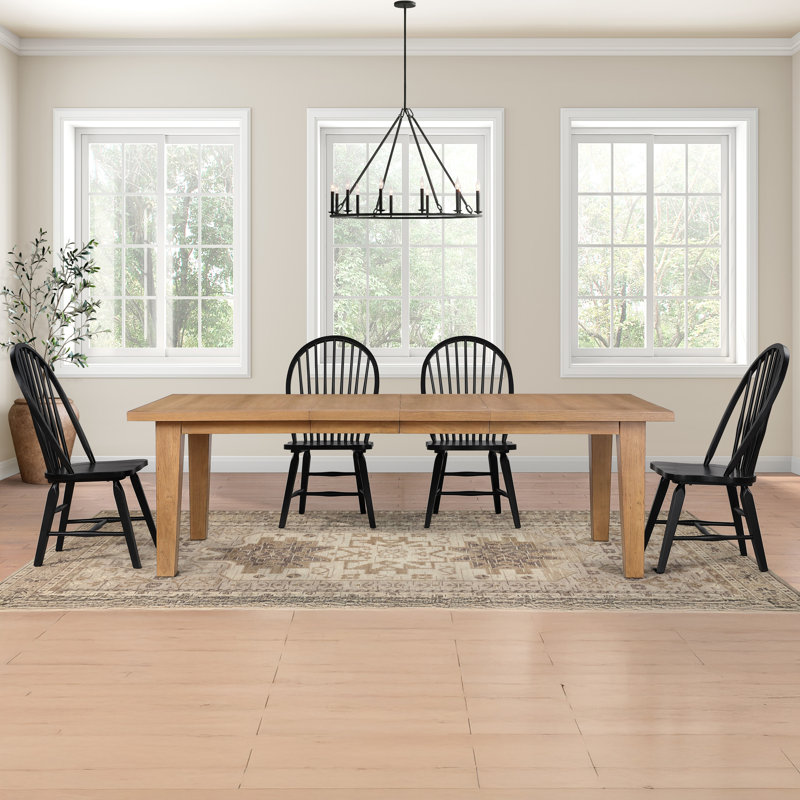 Sommerset Extendable Oak Wood Dining Table Set, 5 Pieces: Table, 4 Chairs