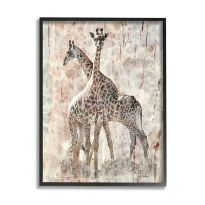 «Towering Giraffes paire superposée repérée - cadre flottant», impression sur toile