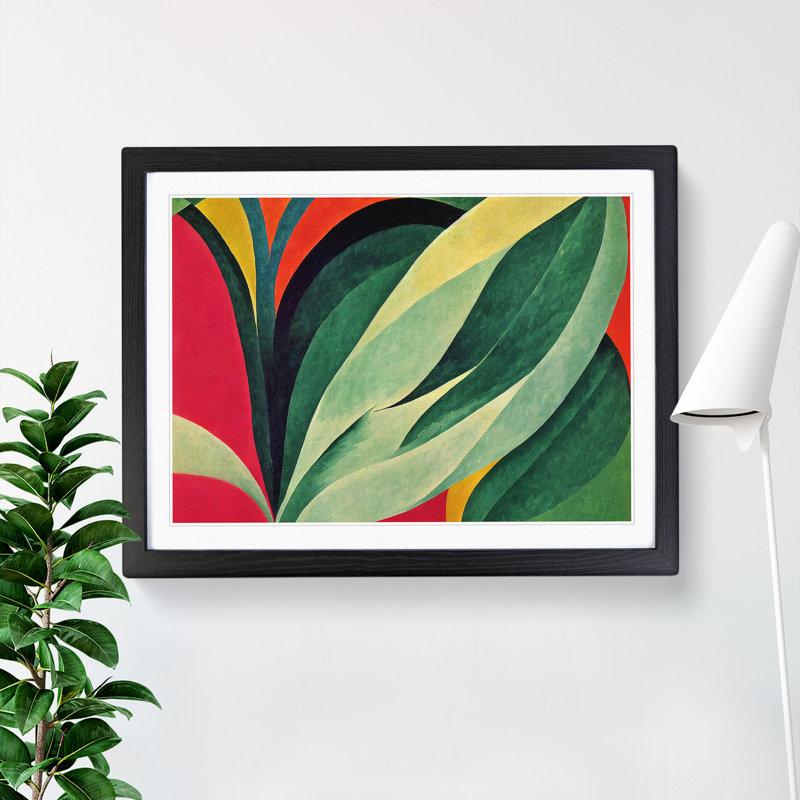 Bold Leaf Abstract - Single Picture Frame Painting, 46cm H x 64cm W x 2cm D, Black Framed