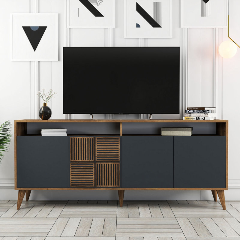 Console Adrius, Noyer, Anthracite / noyer, H 30,9 po x l 70,9 po x P 13,8 po