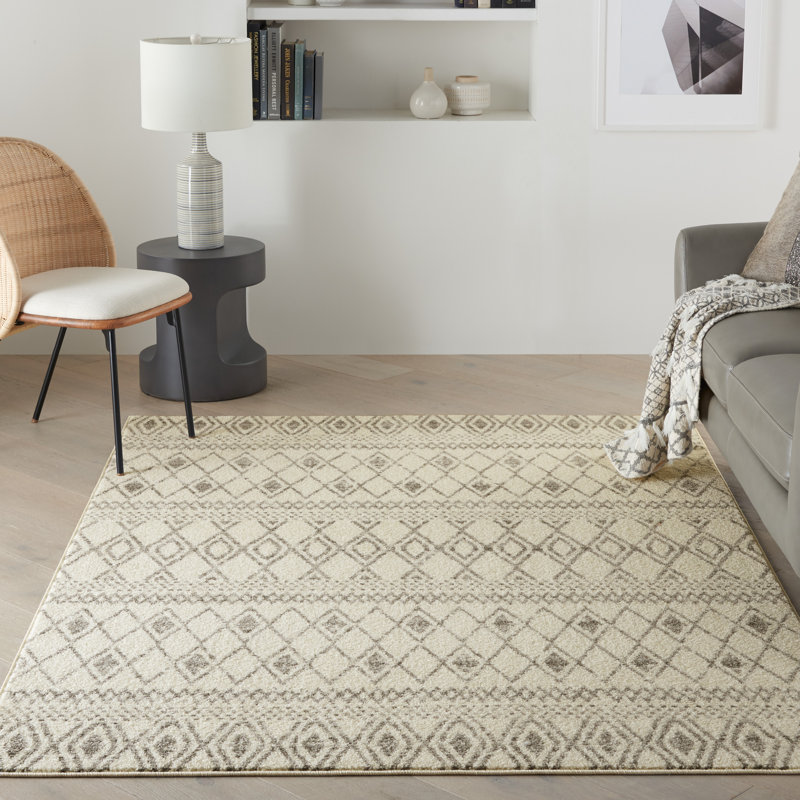 Frankston Geometric Ivory Area Rug, Rectangle 5'3" x 7'3"