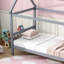Lit simple avec tête et pied de lit, lit simple en bois d'hévéa avec cadre de maison-1406132091