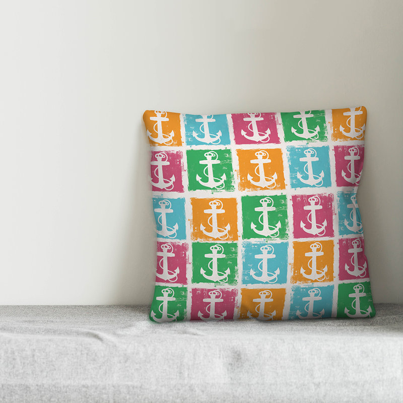 Coussin de motif d’ancrage coloré, 20 po x 20 po, Polyester / Bourre en polyester