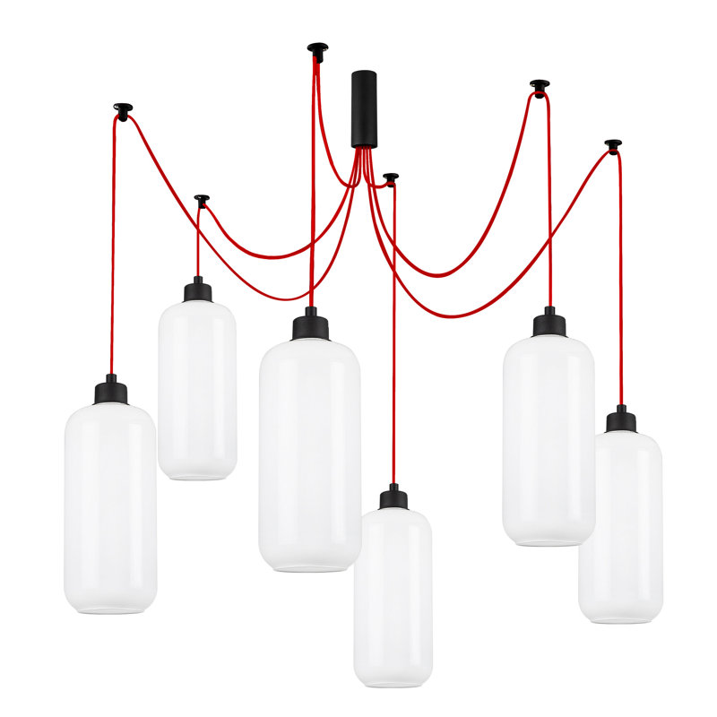 Luminaire suspendu cylindrique à 6 lumières Jak, Noir / rouge