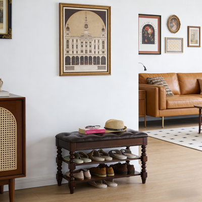 Upholstered Wooden Storage Shoe Bench, Hidden Shoe Rack For Entryway, Living Room, Bedroom And Hallway