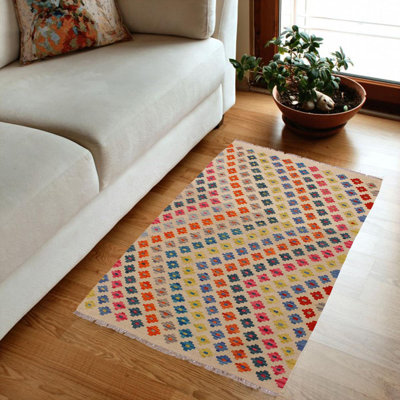 Madee Chevron Handmade Rectangle 3'4" x 4'11" Wool Area Rug in Tan/Orange/Green