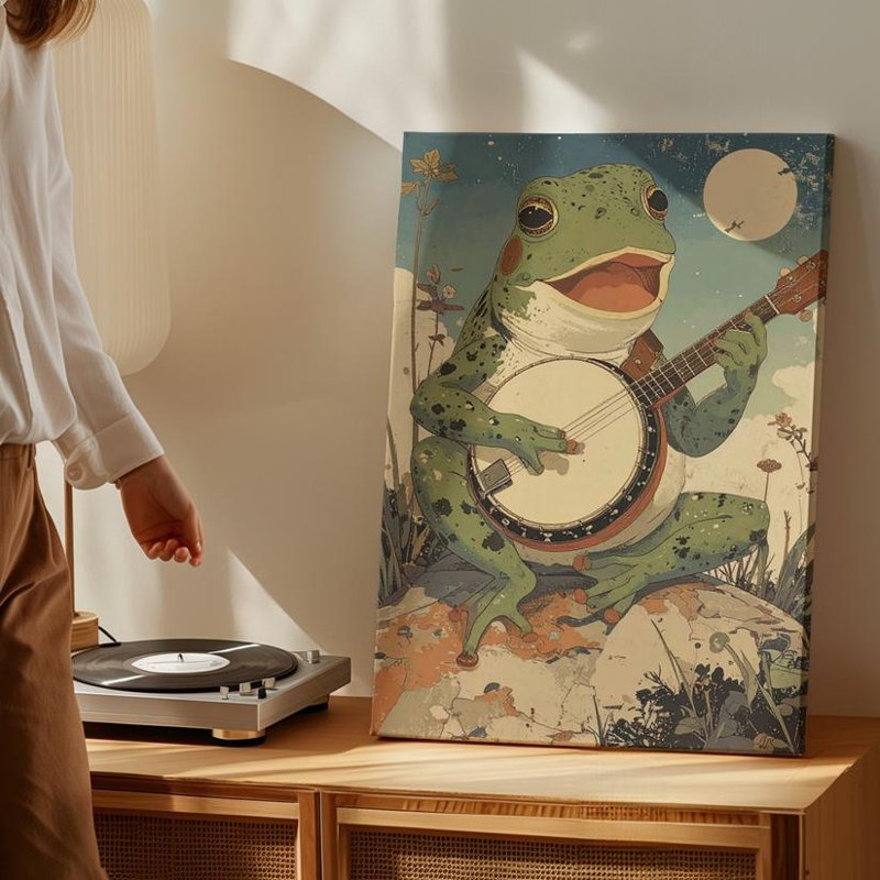 Toile, art mural Banjo jouant de la grenouille, H 18 po x l 24 po