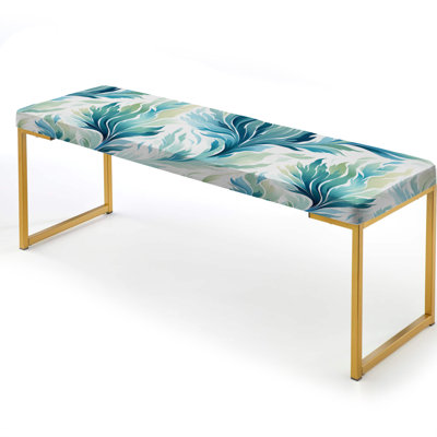 Blue And White Coastal Ikat Breeze III - Ikat Upholstered Gold Bench