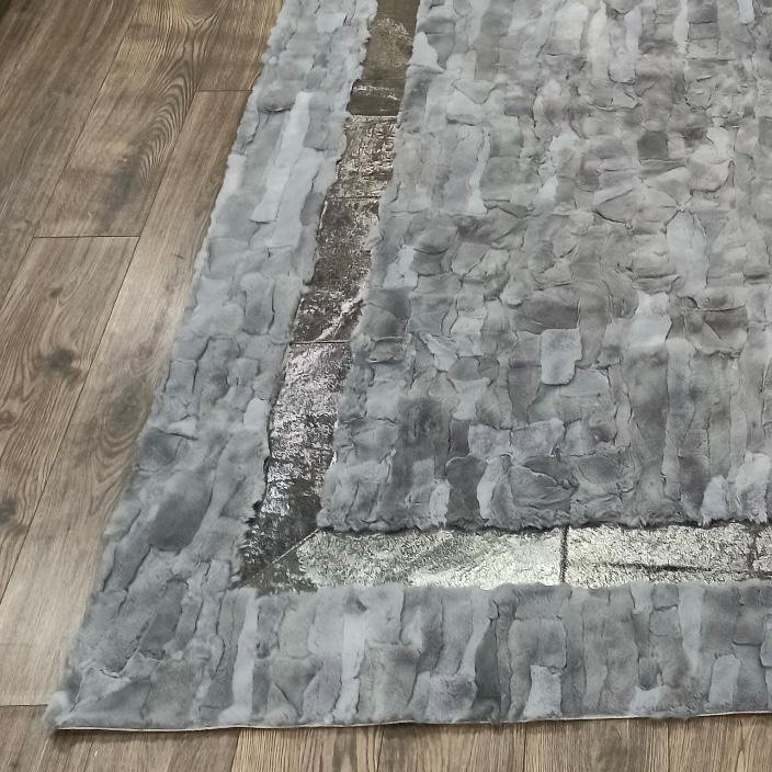 Tapis gris en fourrure de lapin avec bordure brillante, tapis moelleux de lapin Rex, tapis rectangulaire sur mesure, tapis de salon en fourrure de luxe