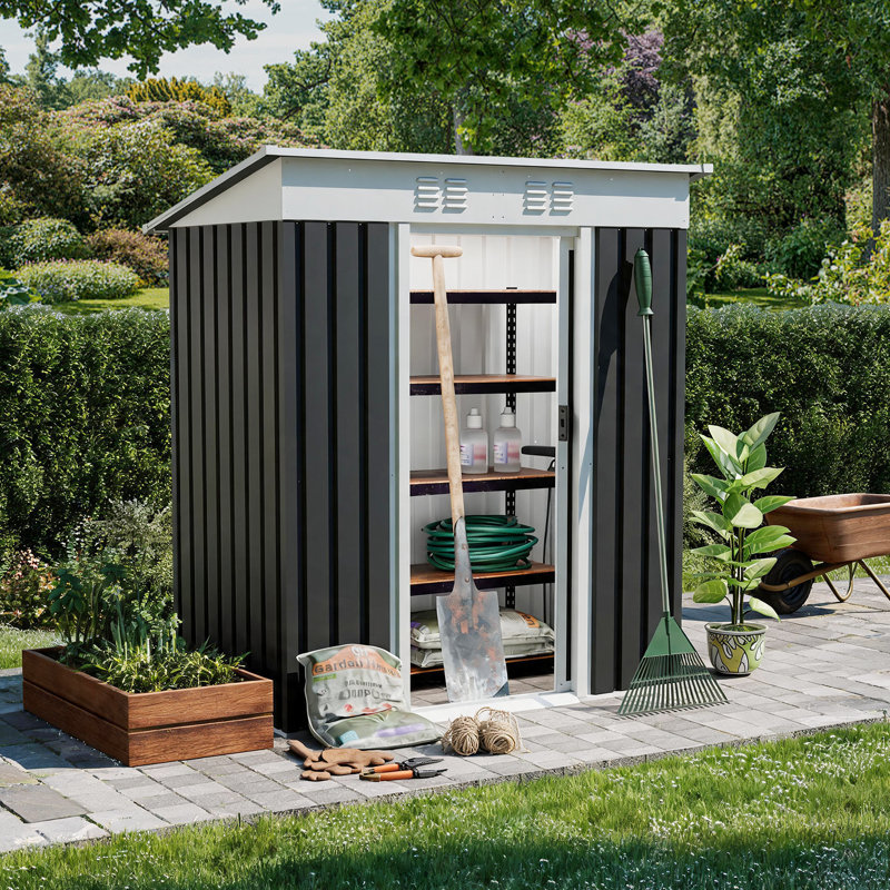 Abri de rangement en acier galvanisé de 1,5 m de large x 0,9 m de profondeur avec portes doubles coulissantes