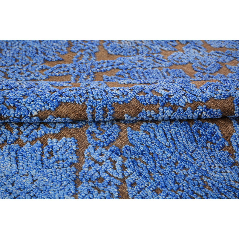 Tapis bleu / brun de haute qualité noué à la main, Rectangle 8 pi x 10 pi