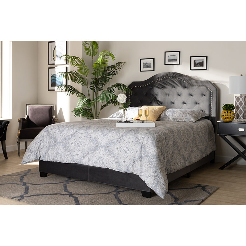 Lit standard capitonné avec rangement Fraley, Gris, Double