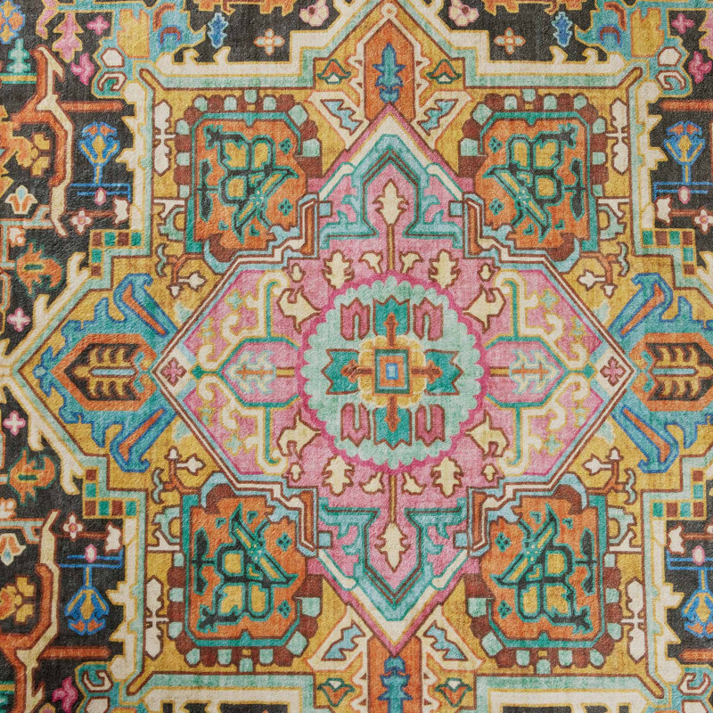 Tapis de salon bohémien marocain rétro antidérapant lavable, Rectangle 6' x 9'