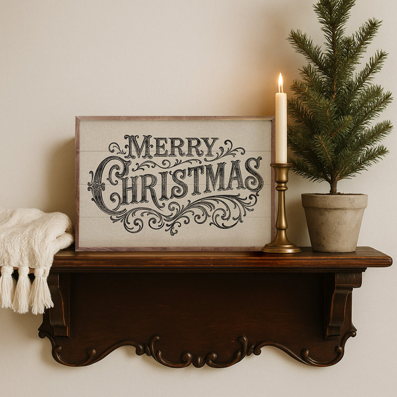 Joyeux Noël orné, H 16 po x l 24 po, Blanc