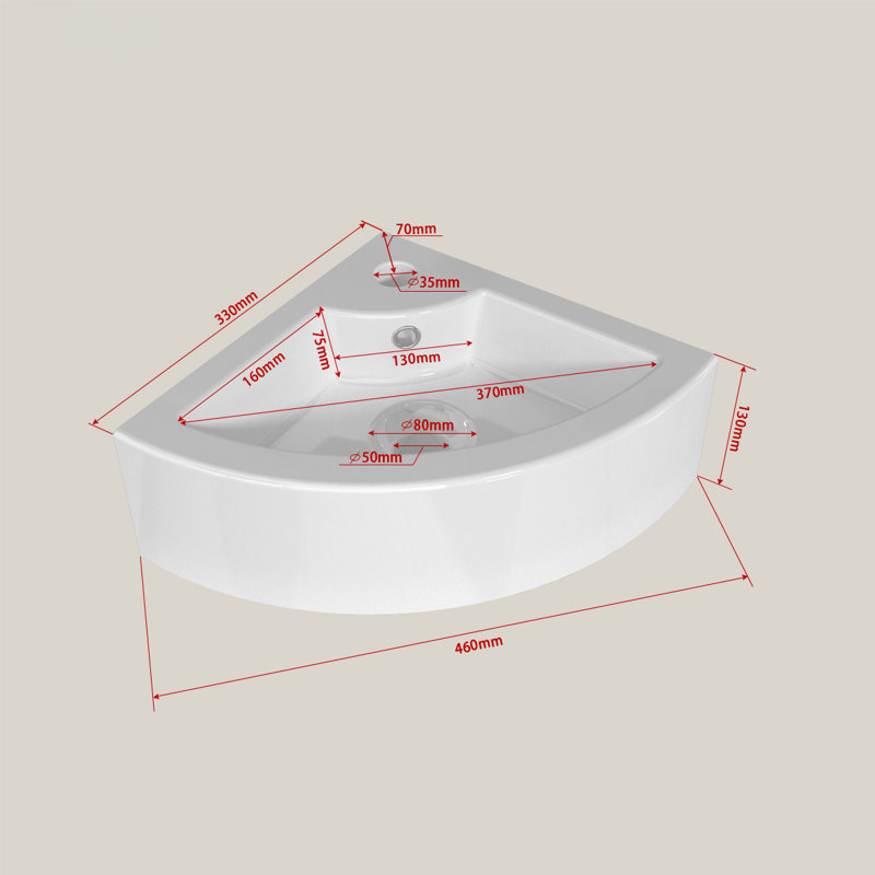 Belfry Bathroom Mahon 46mm L x 33mm W Natural Ceramic Corner Sink with Overflow