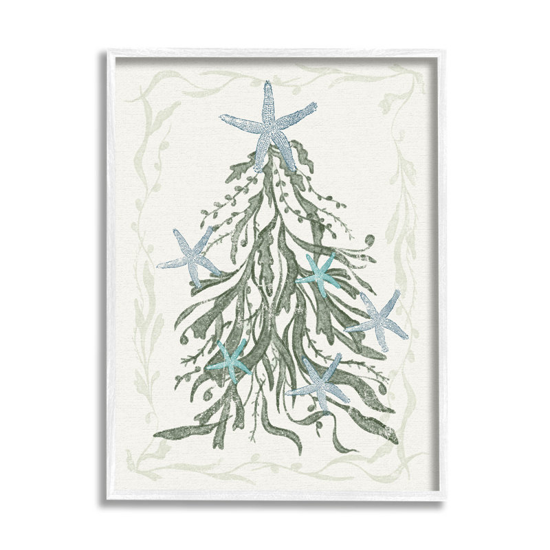 Arbre de Noël nautique Sea at-290, H 30 po x l 24 po x P 1,5 po, Giclée encadrée blanc bord de mer